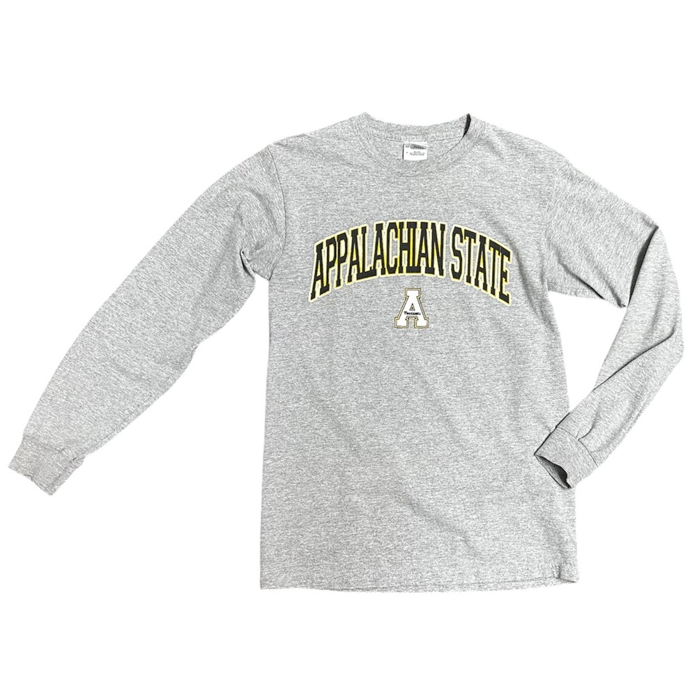 Appalachian state university mountaineers long sleeved size small gray t shirt